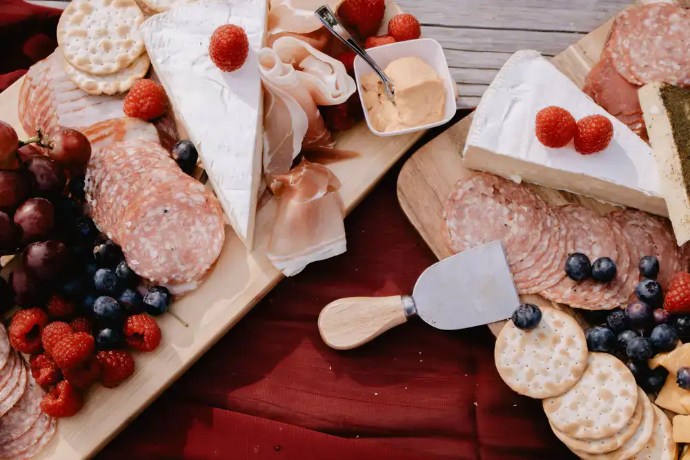 A classic charcuterie board with mixed meats and crackers